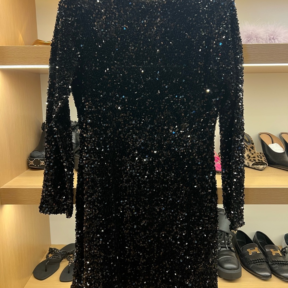 H&M Black Sequin Sheath Dress Long Sleeve